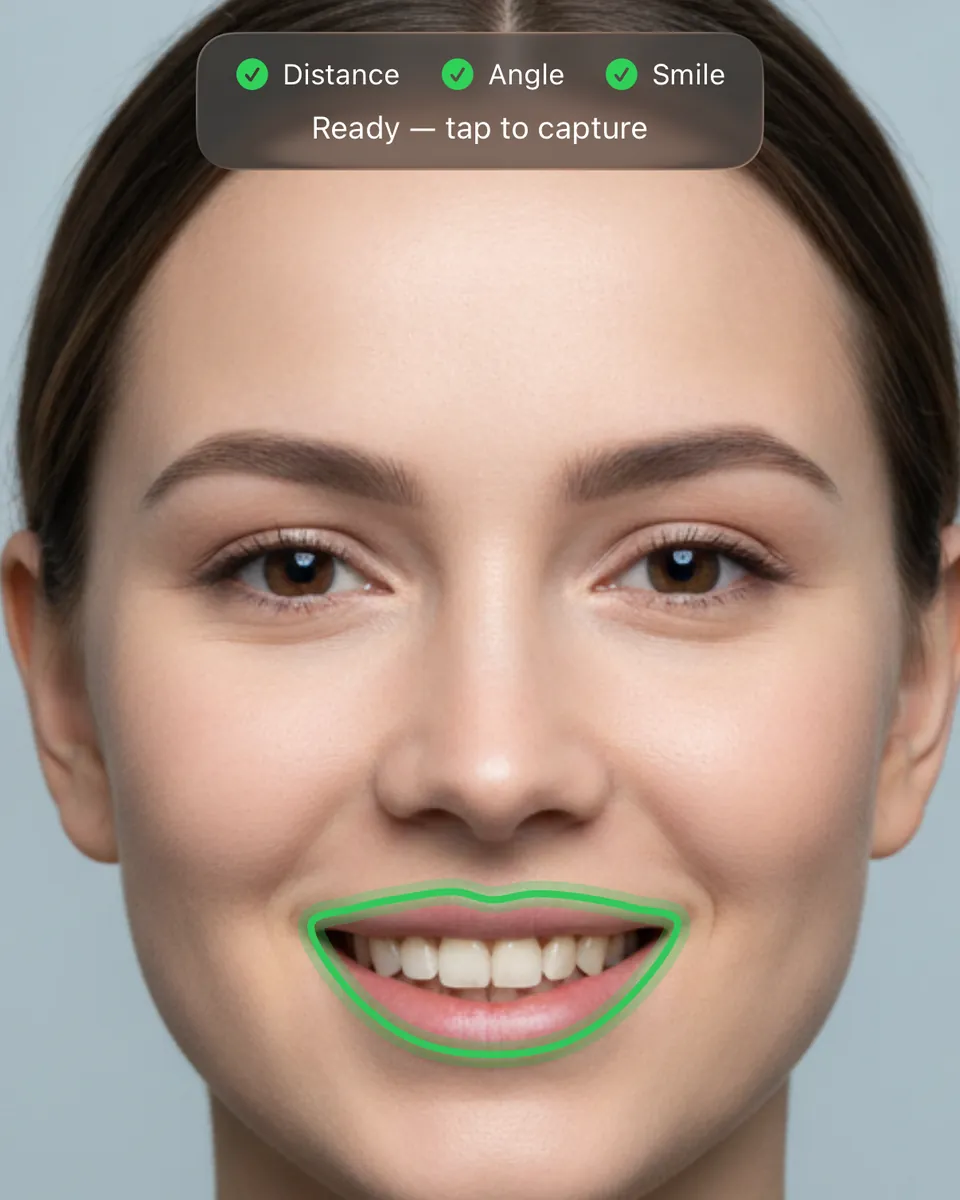DentAI camera screen framing a patient’s smile