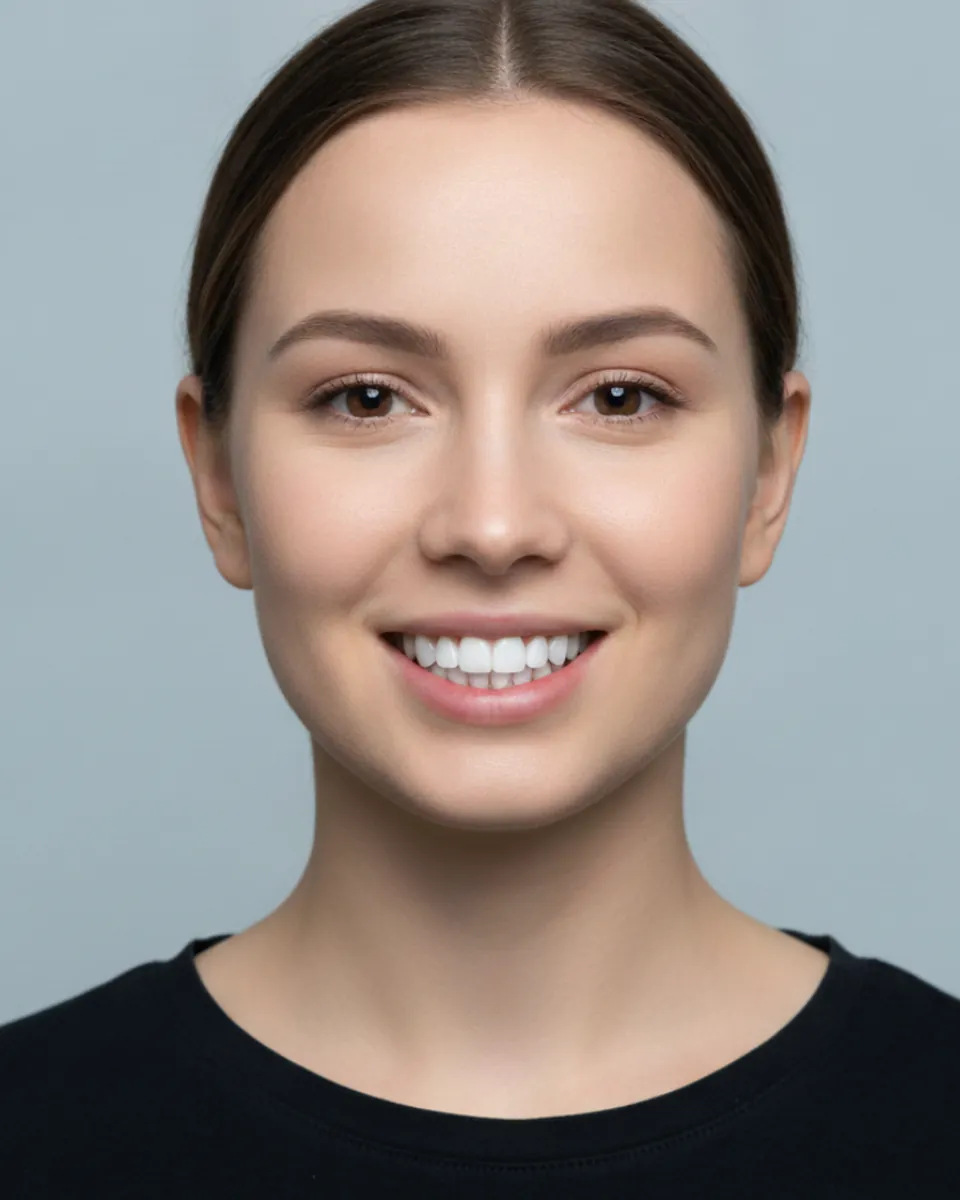 DentAI full-screen presentation of a smile simulation